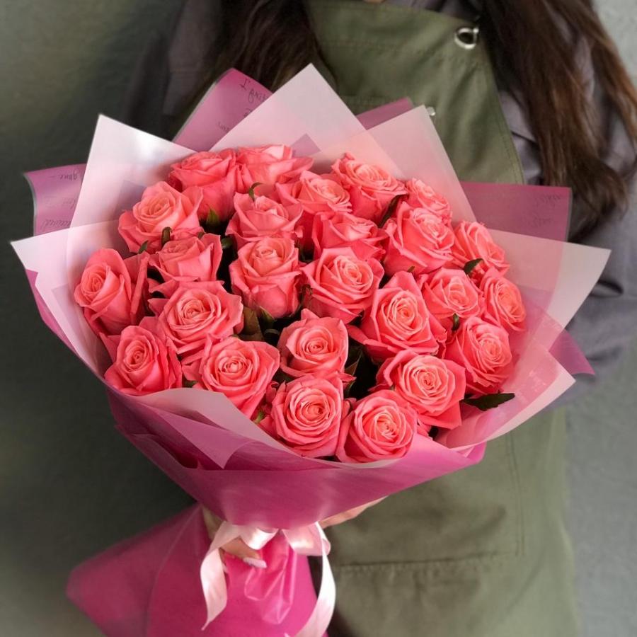 Розовые розы 50 см 25 шт. (Россия) (артикул - 34595)